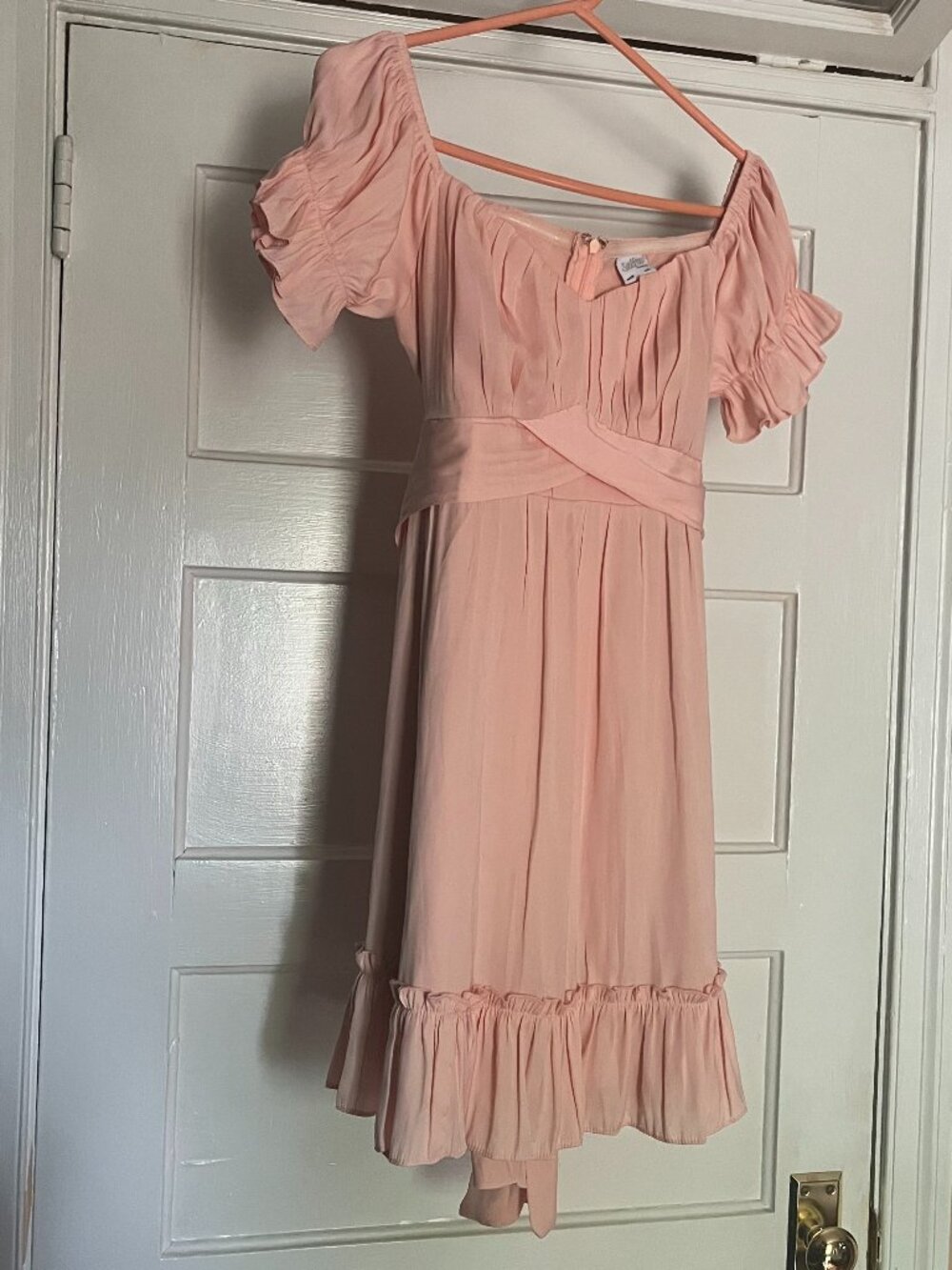 Peach Puff Sleeve Mini Dress